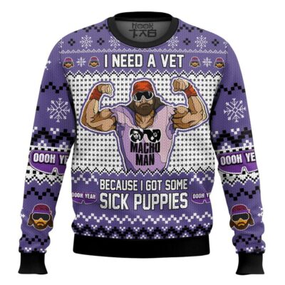 Hooktab Macho Man Sick Puppies WWE Ugly Christmas Sweater
