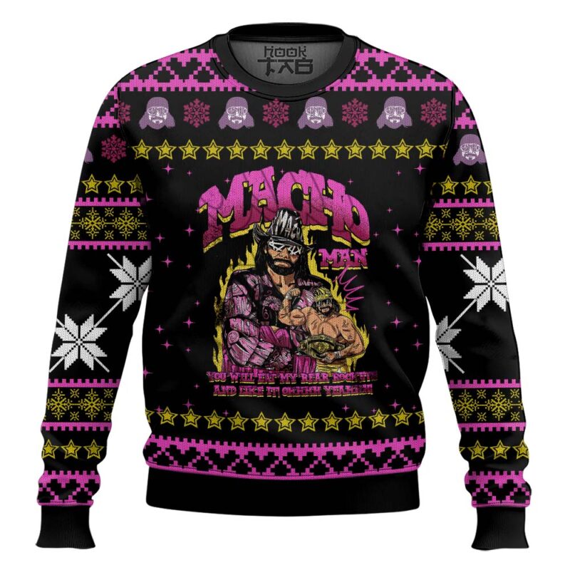Hooktab Macho Man You Will Eat My Rear Rockets WWE Ugly Christmas Sweater