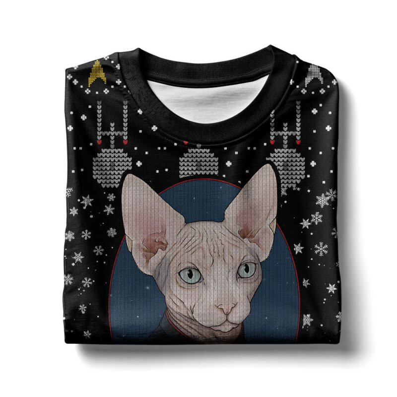 Hooktab Make It Meow Captain Cat Star Trek Ugly Christmas Sweater Hooktab Make It Meow Captain Cat Star Trek Ugly Christmas Sweater