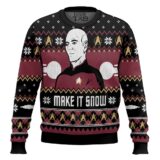 Hooktab Make It Snow Captain Jean-Luc Picard Star Trek Ugly Christmas Sweater