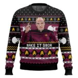Hooktab Make It Snow Captain Picard Star Trek Ugly Christmas Sweater