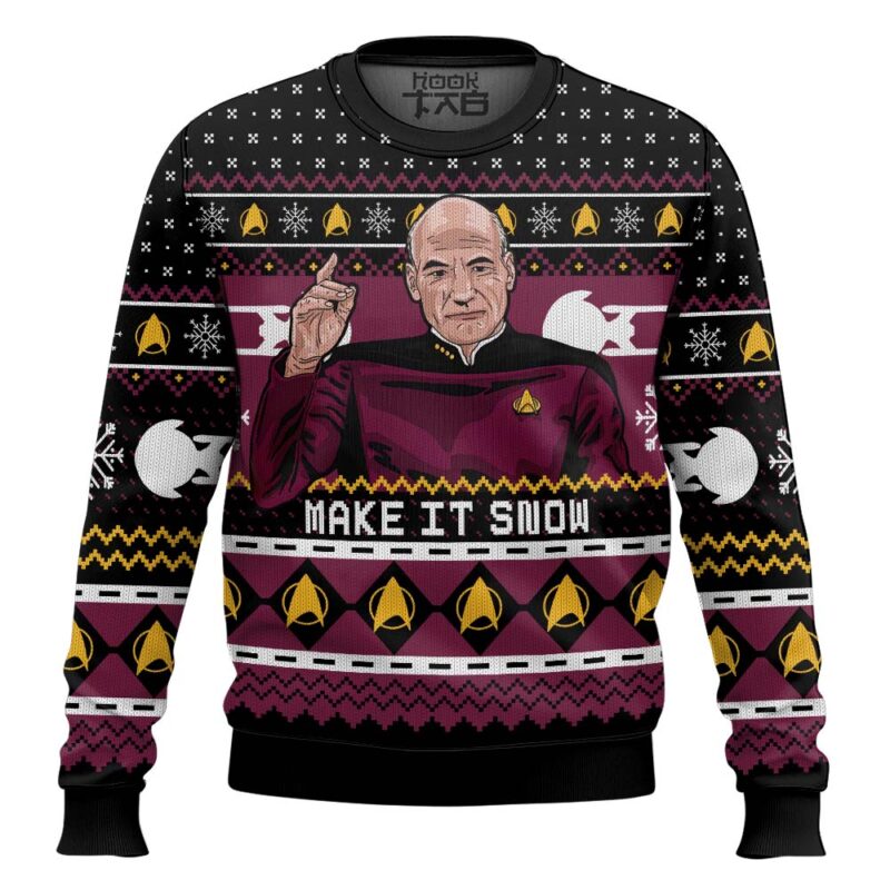 Hooktab Make It Snow Captain Picard Star Trek Ugly Christmas Sweater