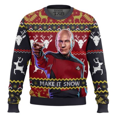 Hooktab Make It Snow Jean-Luc Picard Star Trek Ugly Christmas Sweater
