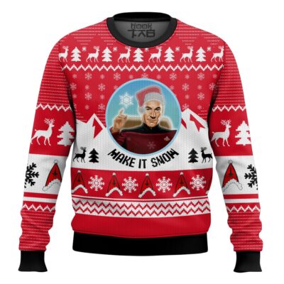 Hooktab Make It Snow Santa Picard Star Trek Ugly Christmas Sweater