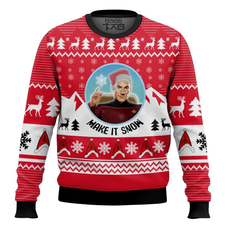 Hooktab Make It Snow Santa Picard Star Trek Ugly Christmas Sweater