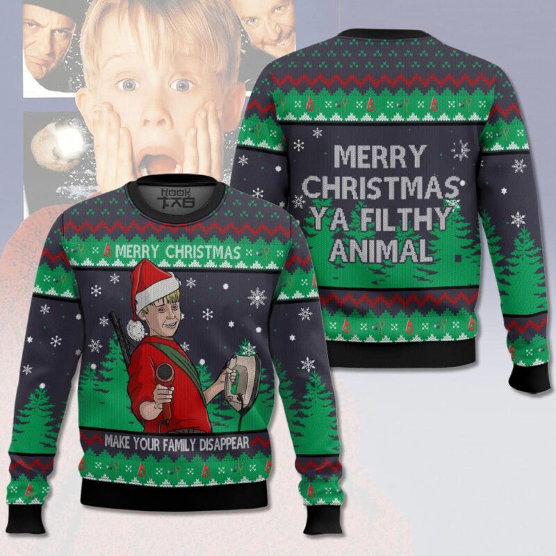 Hooktab Make Your Family Disappear Home Alone Ugly Christmas Sweater Hooktab Make Your Family Disappear Home Alone Ugly Christmas Sweater