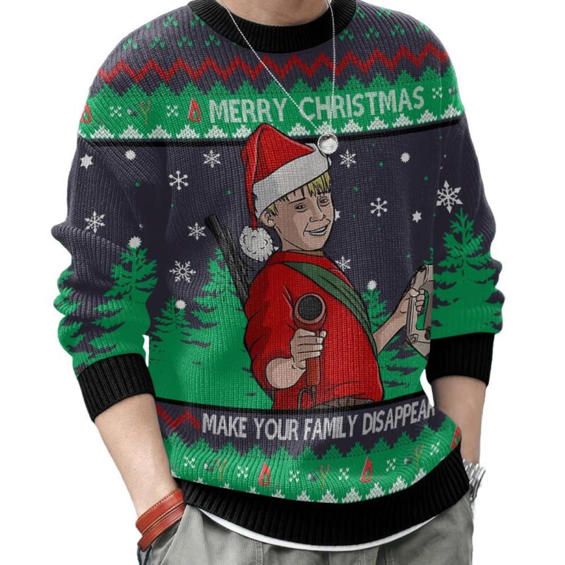 Hooktab Make Your Family Disappear Home Alone Ugly Christmas Sweater Hooktab Make Your Family Disappear Home Alone Ugly Christmas Sweater