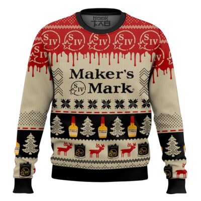 Hooktab Maker’s Mark Bourbon Whisky Ugly Christmas Sweater