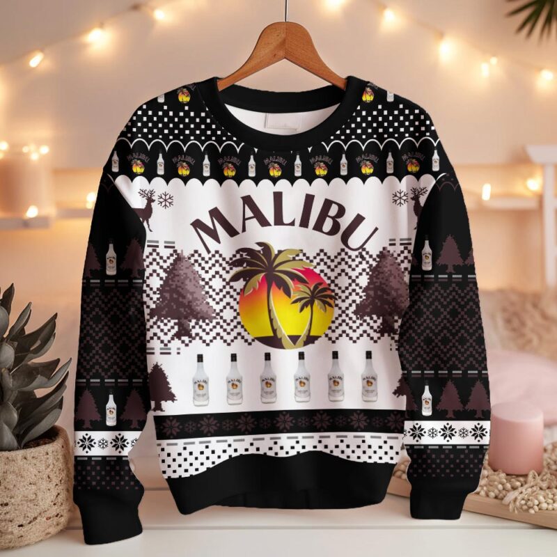 Hooktab Malibu Coconut Rum Ugly Christmas Sweater Hooktab Malibu Coconut Rum Ugly Christmas Sweater