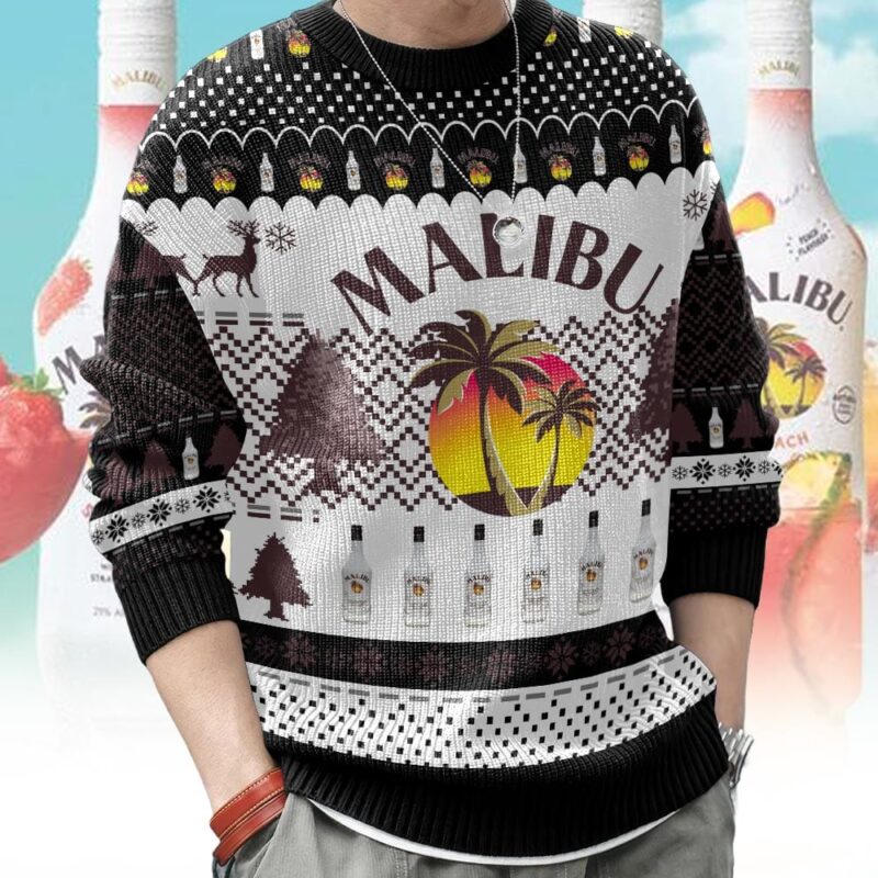 Hooktab Malibu Coconut Rum Ugly Christmas Sweater Hooktab Malibu Coconut Rum Ugly Christmas Sweater