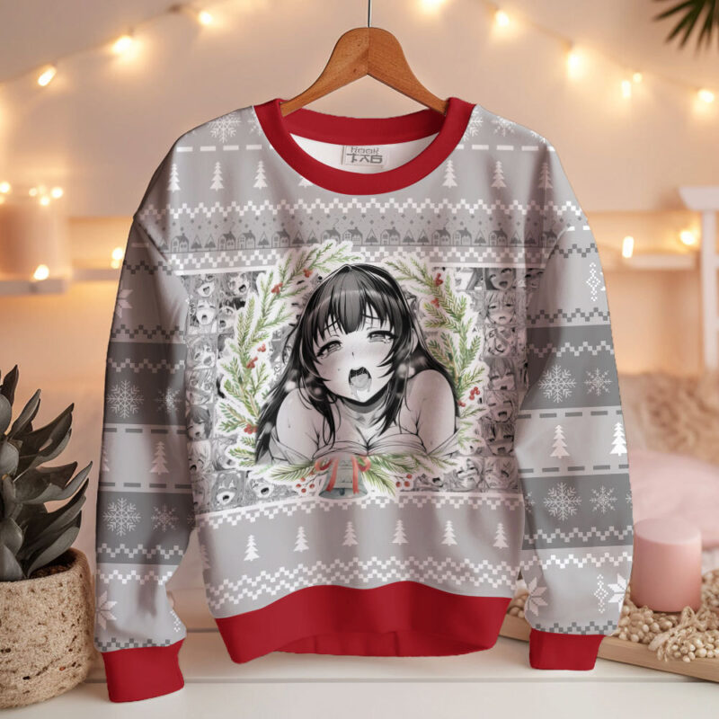 Hooktab Manga Girl Waifu Ahegao Ugly Christmas Sweater Hooktab Manga Girl Waifu Ahegao Ugly Christmas Sweater