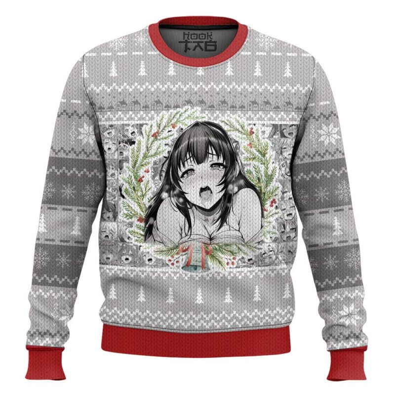 Hooktab Manga Girl Waifu Ahegao Ugly Christmas Sweater