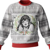 Hooktab Manga Girl Waifu Ahegao Ugly Christmas Sweater