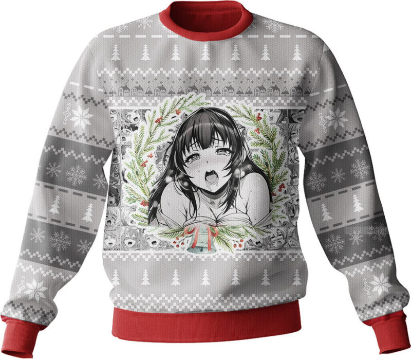 Hooktab Manga Girl Waifu Ahegao Ugly Christmas Sweater Hooktab Manga Girl Waifu Ahegao Ugly Christmas Sweater