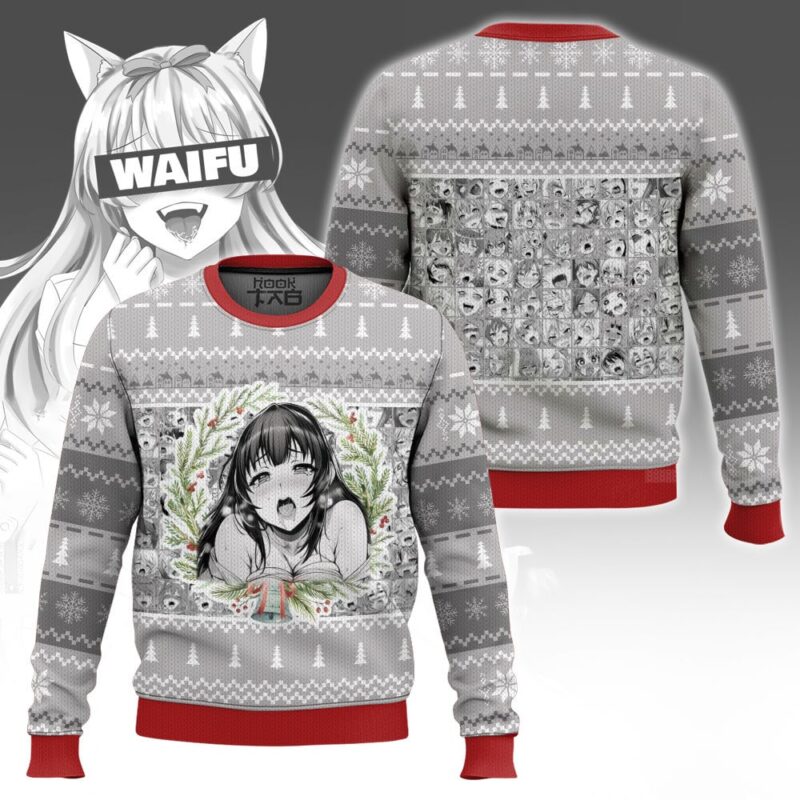 Hooktab Manga Girl Waifu Ahegao Ugly Christmas Sweater Hooktab Manga Girl Waifu Ahegao Ugly Christmas Sweater