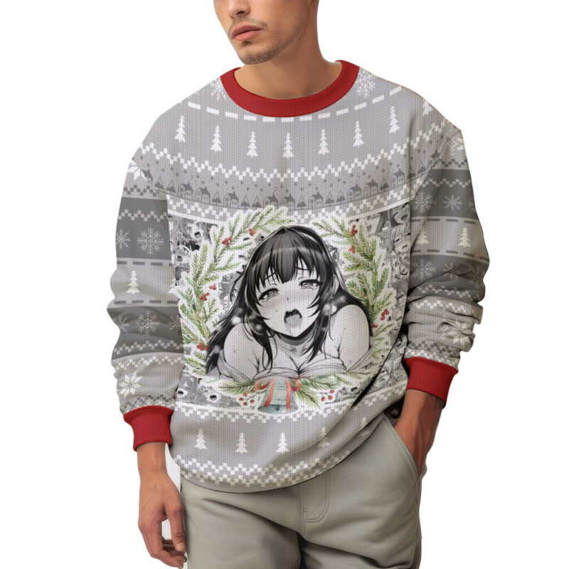 Hooktab Manga Girl Waifu Ahegao Ugly Christmas Sweater Hooktab Manga Girl Waifu Ahegao Ugly Christmas Sweater