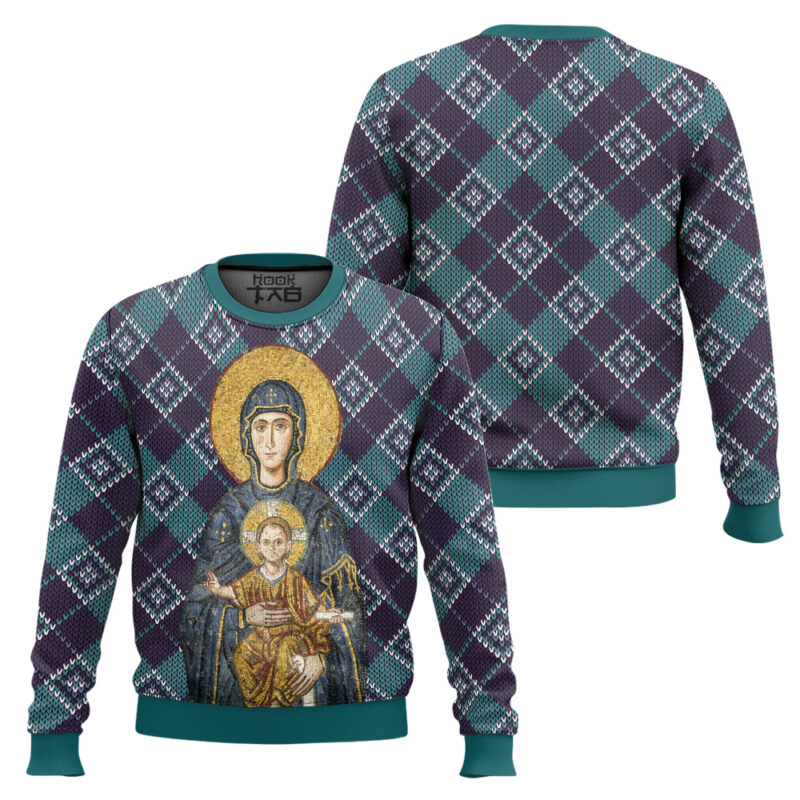 Hooktab Maria And Jesus In Eastern Orthodox Ugly Christmas Sweater Hooktab Maria And Jesus In Eastern Orthodox Ugly Christmas Sweater