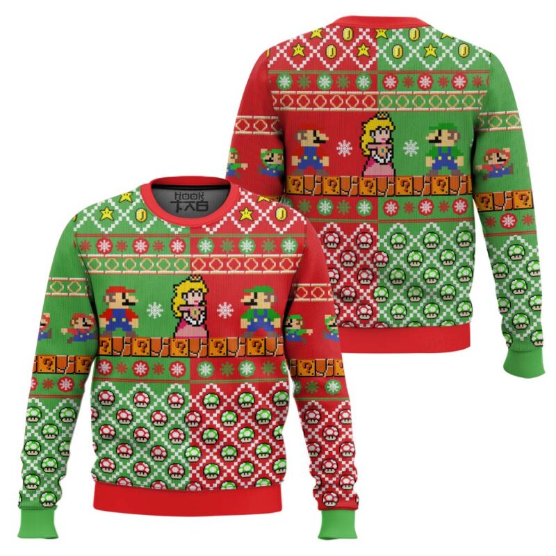 Hooktab Mario Bros Rescue Princess Peach Ugly Christmas Sweater Hooktab Mario Bros Rescue Princess Peach Ugly Christmas Sweater