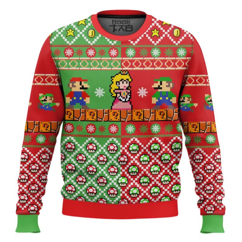 Hooktab Mario Bros Rescue Princess Peach Ugly Christmas Sweater