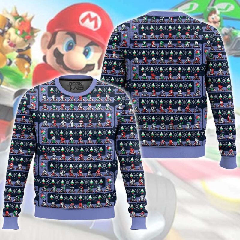 Hooktab Mario Kart Grand Prix Ugly Christmas Sweater Hooktab Mario Kart Grand Prix Ugly Christmas Sweater