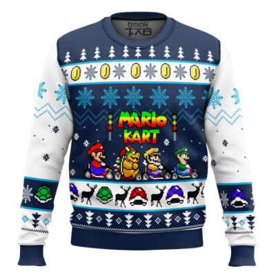 Hooktab Mario Kart Racing Ugly Christmas Sweater