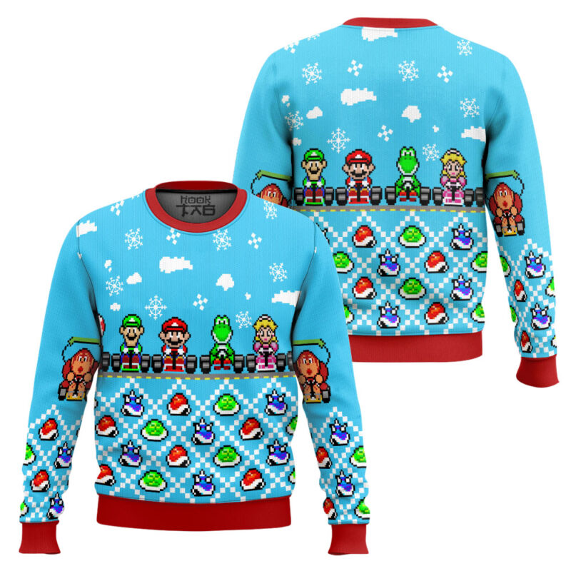 Hooktab Mario Kart Super Mario Bros Ugly Christmas Sweater Hooktab Mario Kart Super Mario Bros Ugly Christmas Sweater
