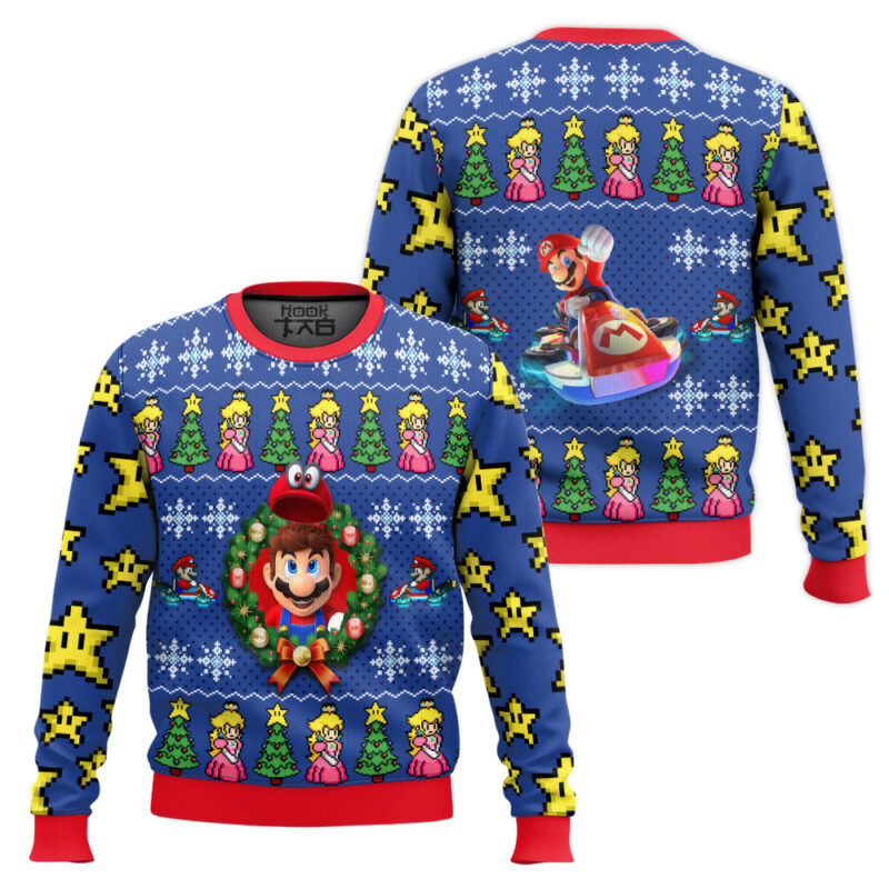 Hooktab Mario Kart Super Mario Ugly Christmas Sweater Hooktab Mario Kart Super Mario Ugly Christmas Sweater