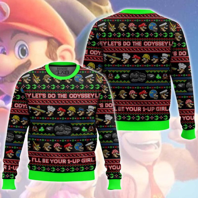 Hooktab Mario Let's Do The Odyssey, Ugly Christmas Sweater Hooktab Mario Let's Do The Odyssey, Ugly Christmas Sweater