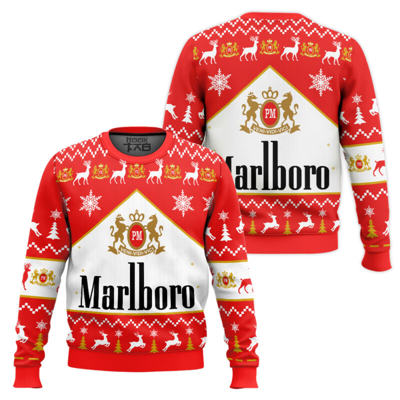 Hooktab Marlboro Cigarette Ugly Christmas Sweater Hooktab Marlboro Cigarette Ugly Christmas Sweater