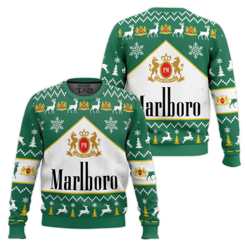 Hooktab Marlboro Green Menthol Ugly Christmas Sweater Hooktab Marlboro Green Menthol Ugly Christmas Sweater
