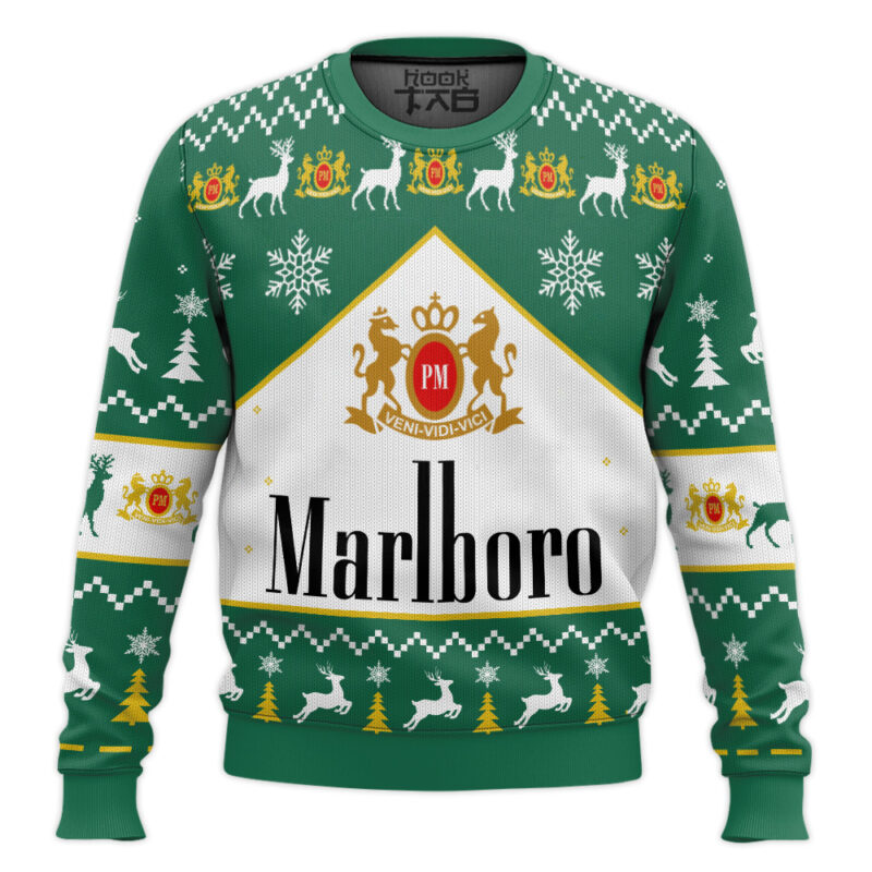 Hooktab Marlboro Green Menthol Ugly Christmas Sweater Hooktab Marlboro Green Menthol Ugly Christmas Sweater
