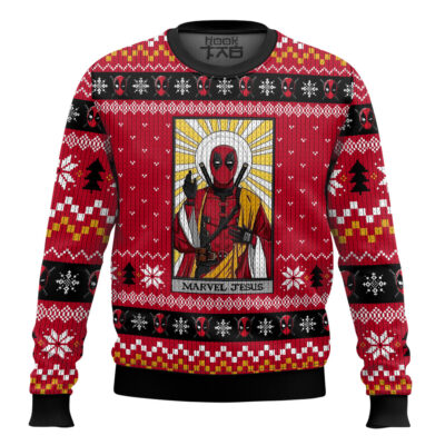 Hooktab Marvel Jesus Deadpool Ugly Christmas Sweater