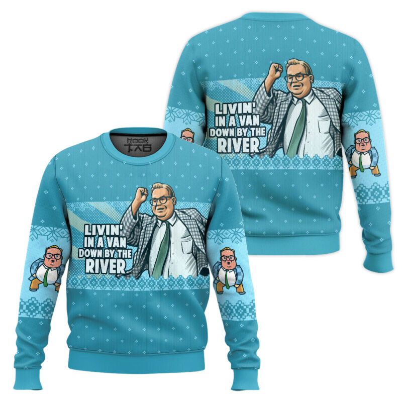 Hooktab Matt Foley Livin' In A Van Down By The River Saturday Night Live Ugly Christmas Sweater Hooktab Matt Foley Livin' In A Van Down By The River Saturday Night Live Ugly Christmas Sweater