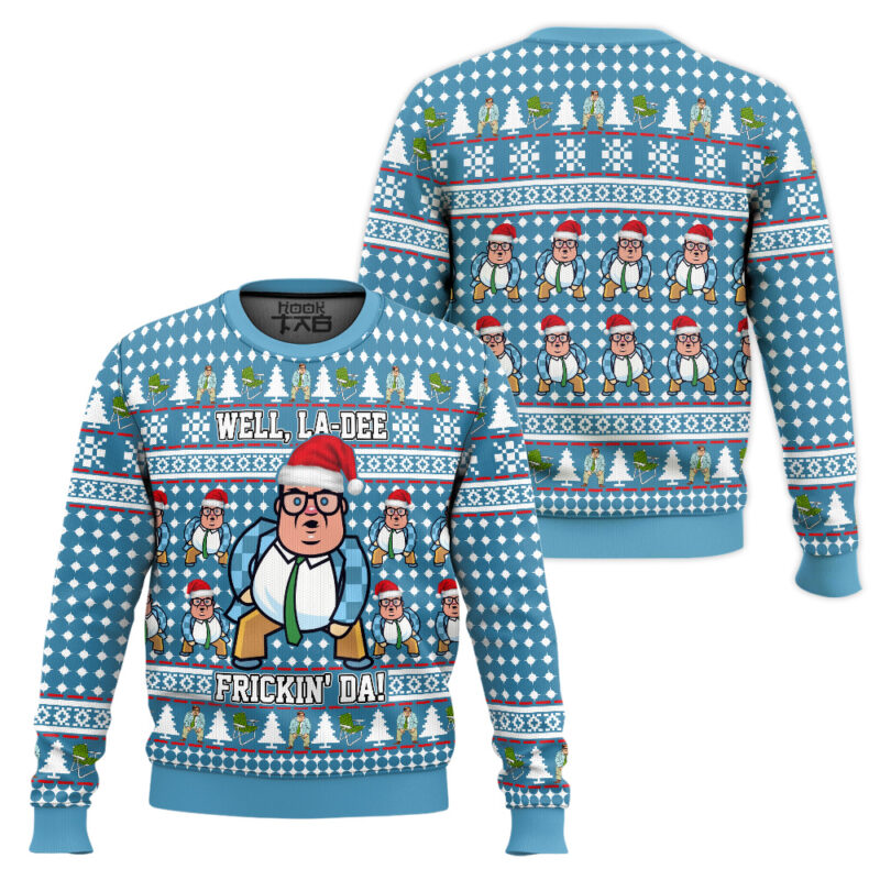 Hooktab Matt Foley Well, La Dee Frickin-Da Saturday Night Live Ugly Christmas Sweater Hooktab Matt Foley Well, La Dee Frickin-Da Saturday Night Live Ugly Christmas Sweater