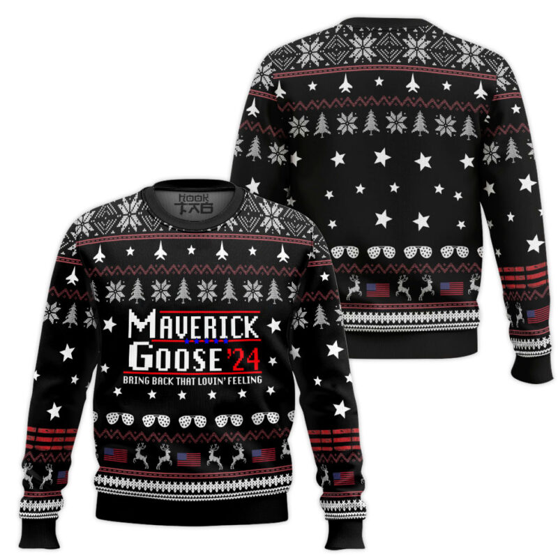 Hooktab Maverick Goose Top Gun Ugly Christmas Sweater Hooktab Maverick Goose Top Gun Ugly Christmas Sweater