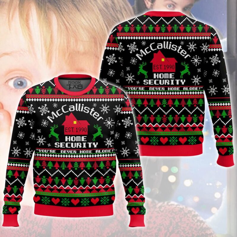 Hooktab Mccallister Home Security Home Alone Ugly Christmas Sweater Hooktab Mccallister Home Security Home Alone Ugly Christmas Sweater