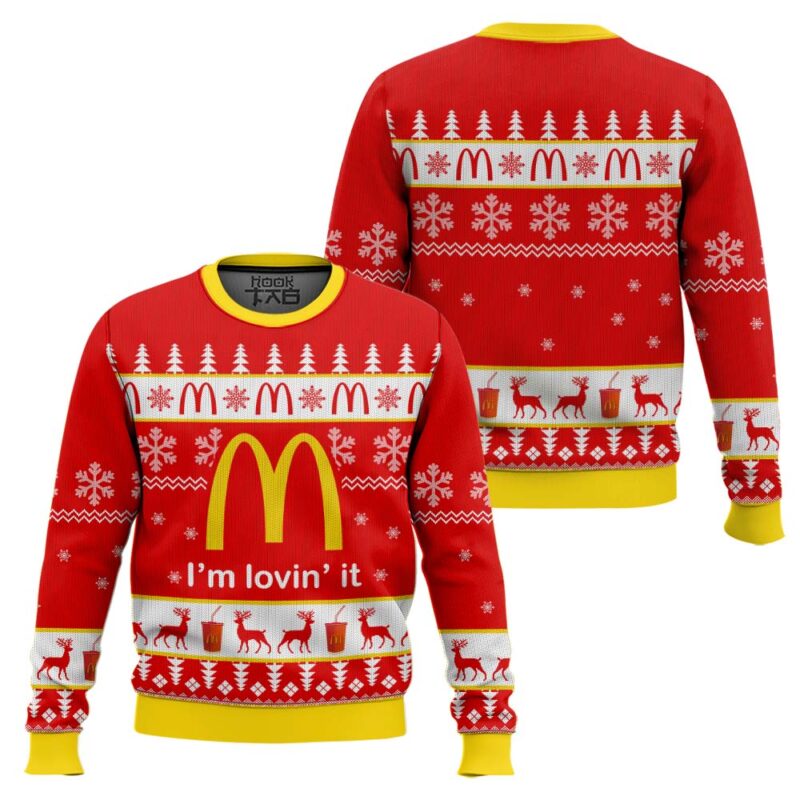 Hooktab Mcdonald's I'm Lovin' It Ugly Christmas Sweater Hooktab Mcdonald's I'm Lovin' It Ugly Christmas Sweater