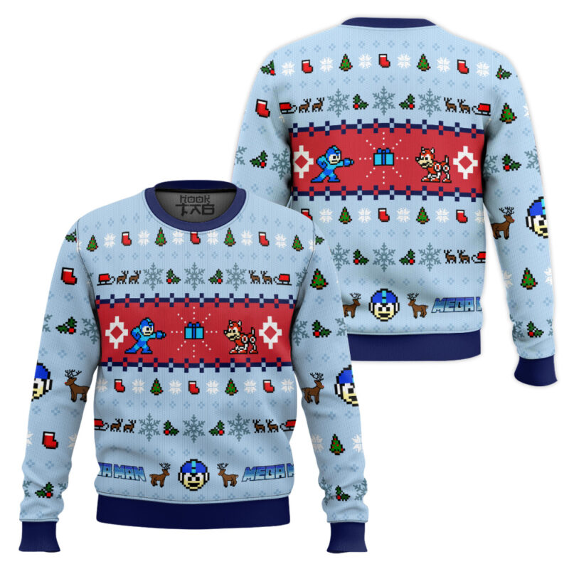Hooktab Mega Holiday Mega Man Ugly Christmas Sweater Hooktab Mega Holiday Mega Man Ugly Christmas Sweater