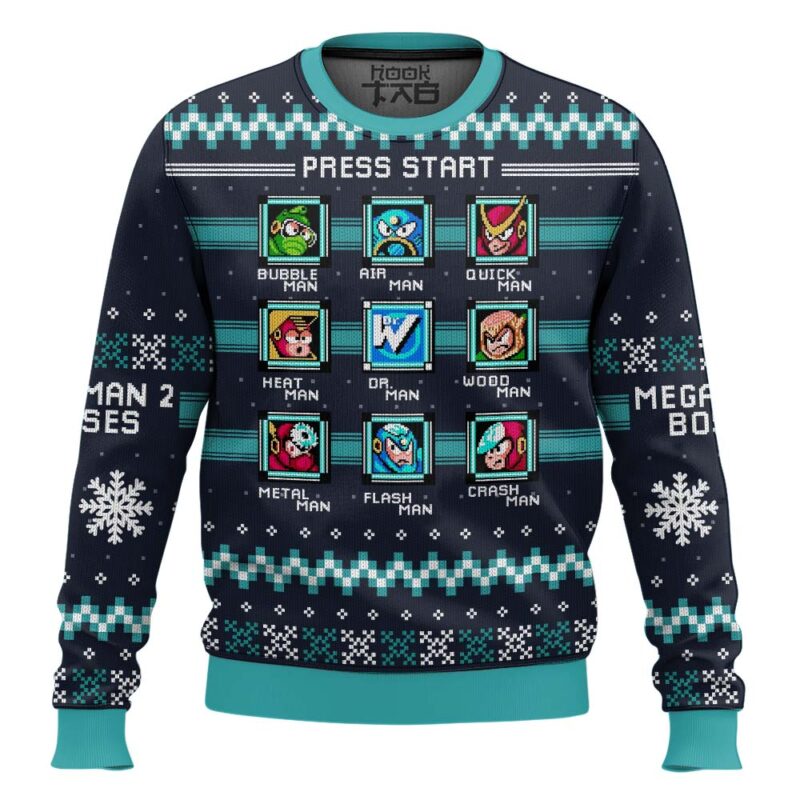 Hooktab Mega Man 2 Bosses Ugly Christmas Sweater