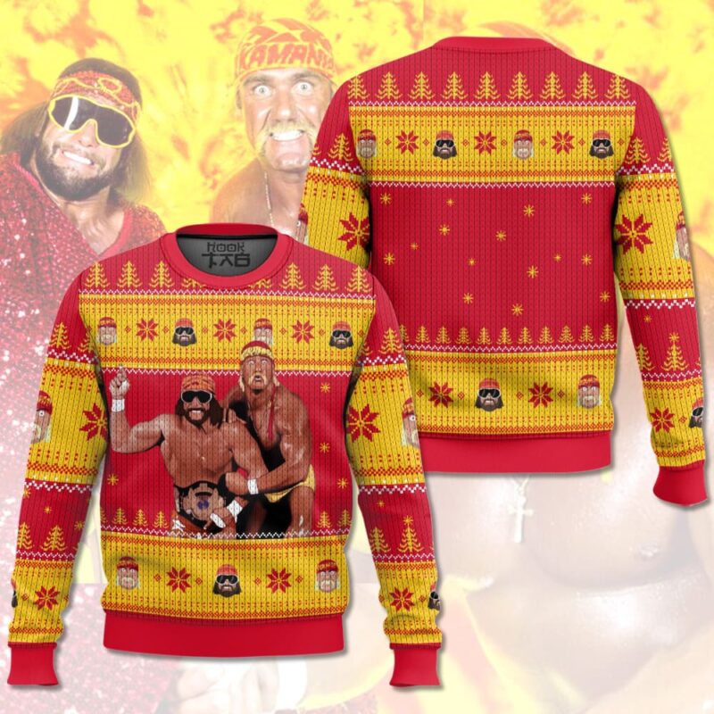 Hooktab Mega Powers Macho Man And Hulk Hogan WWE Ugly Christmas Sweater Hooktab Mega Powers Macho Man And Hulk Hogan WWE Ugly Christmas Sweater