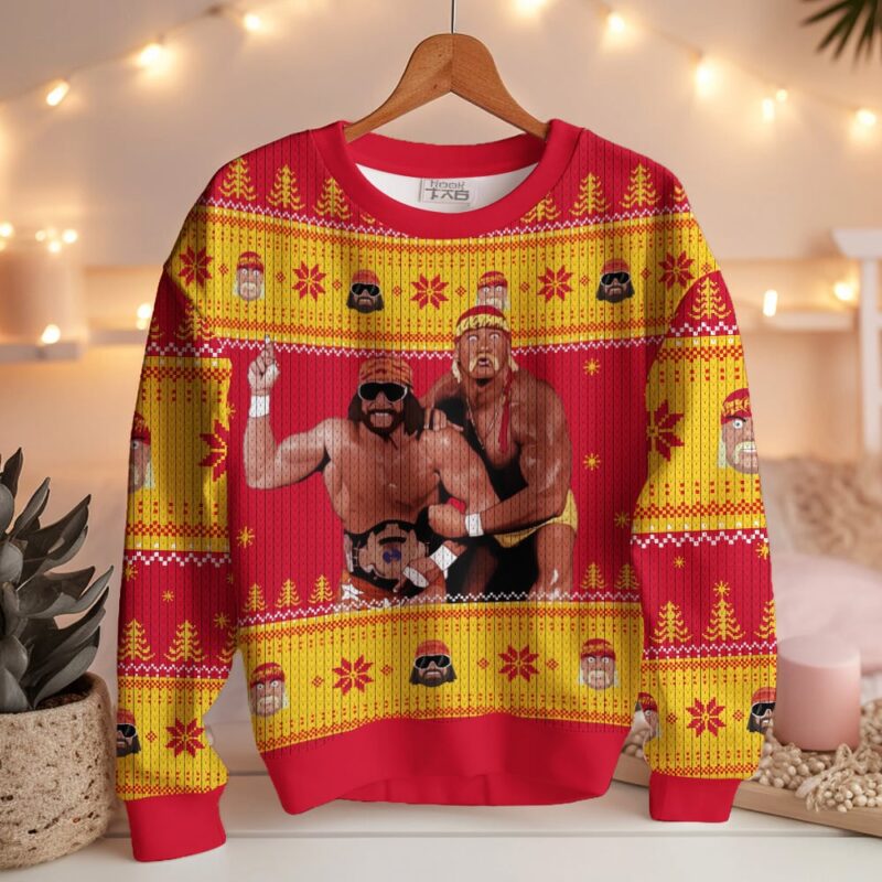 Hooktab Mega Powers Macho Man And Hulk Hogan WWE Ugly Christmas Sweater Hooktab Mega Powers Macho Man And Hulk Hogan WWE Ugly Christmas Sweater