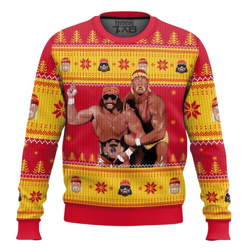 Hooktab Mega Powers Macho Man And Hulk Hogan WWE Ugly Christmas Sweater Hooktab Mega Powers Macho Man And Hulk Hogan WWE Ugly Christmas Sweater