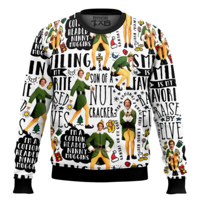 Hooktab Men’s Fun Christmas Smiling Elf Ugly Christmas Sweater