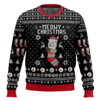 Hooktab Meowy Christmas Woman Yelling At A Cat Meme Ugly Christmas Sweater