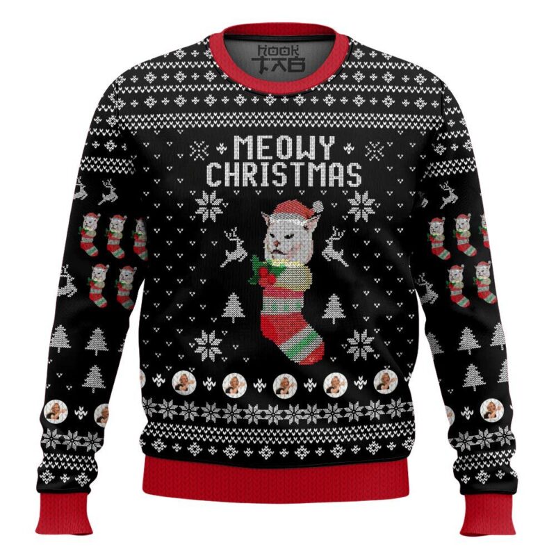 Hooktab Meowy Christmas Woman Yelling At A Cat Meme Ugly Christmas Sweater
