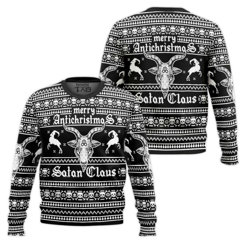 Hooktab Merry Antichristmas Satan Claus Ugly Christmas Sweater Hooktab Merry Antichristmas Satan Claus Ugly Christmas Sweater