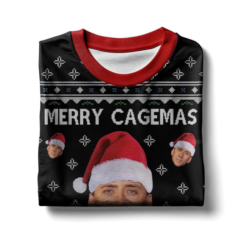 Hooktab Merry Cagemas Nicolas Cage, Ugly Christmas Sweater Hooktab Merry Cagemas Nicolas Cage, Ugly Christmas Sweater