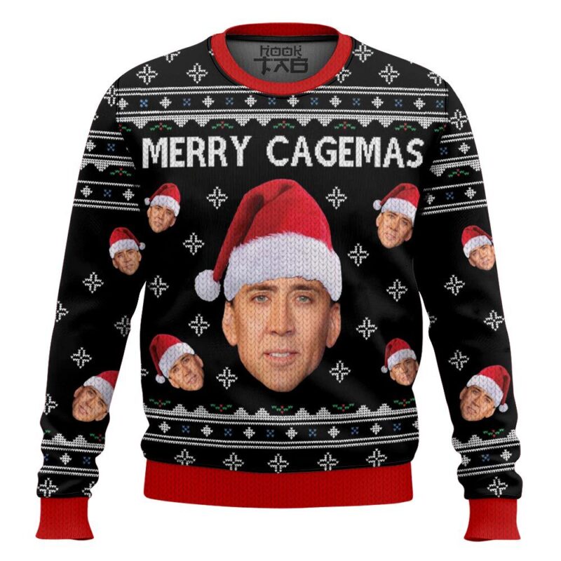 Hooktab Merry Cagemas Nicolas Cage, Ugly Christmas Sweater