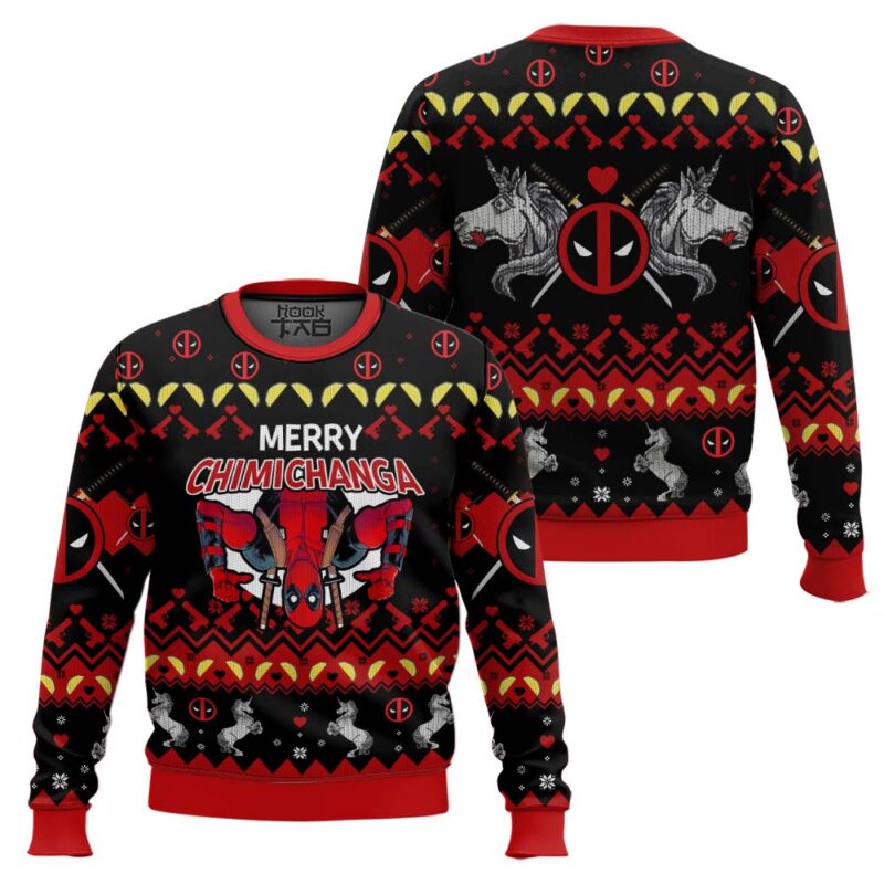 Hooktab Merry Chimichanga Deadpool Ugly Christmas Sweater Hooktab Merry Chimichanga Deadpool Ugly Christmas Sweater