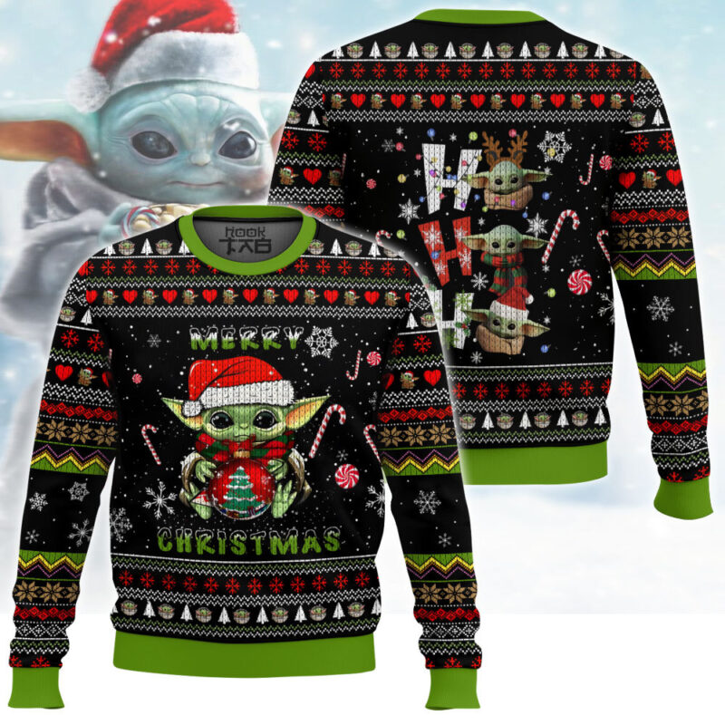 Hooktab Merry Christmas Baby Yoda Ugly Christmas Sweater Hooktab Merry Christmas Baby Yoda Ugly Christmas Sweater
